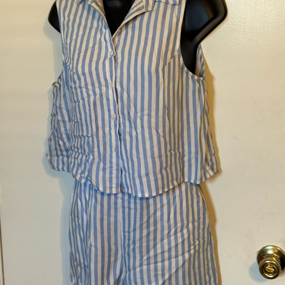 Privy Blue and White Striped Sleeveless Romper